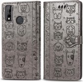 Voor Huawei Y8S Leuke Kat en Hond ReliÃ«f Horizontale Flip Leren Case met Houder & Kaartsleuven & Portemonnee & Cartoon Sluiting & Lanyard (Grijs)