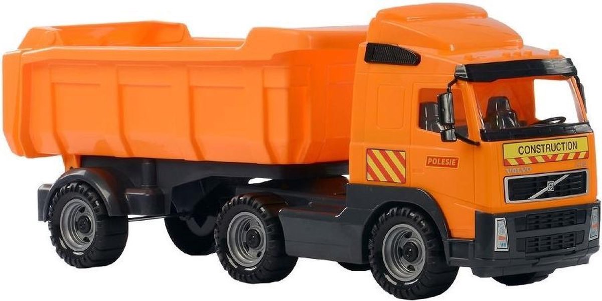 Speelgoed oranje kiepwagen auto voor jongens 59 cm - Buiten/binnen speelgoed auto's - Vrachtwagen me