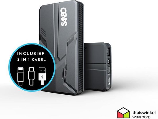 Sanbo X12 PRO - Jumpstarter - Incl. luxe opbergtas - 16.000 MaH batterij - Fastcharge - 600A - 4 in 1 starthulp - Powerbank - SOS noodlicht - Zaklamp - Starthulp - Jumpstarter voor auto -