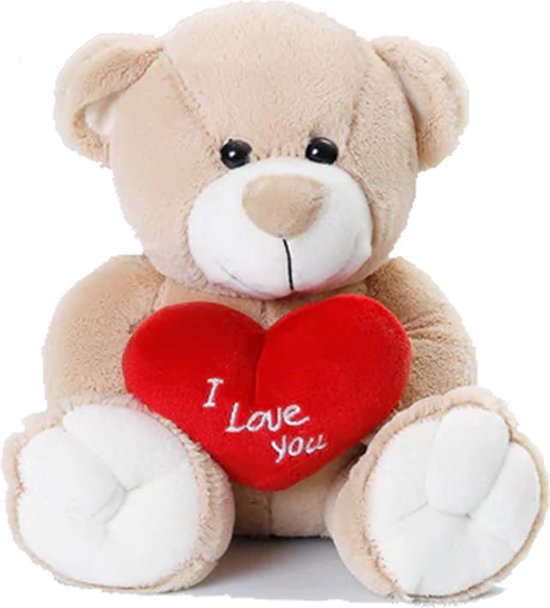 Knuffelbeer i love you - met hart - 33cm Lichtbruin - knuffel beer - teddybeer - knuffels - pluche - moederdag cadeautje - verjaardag