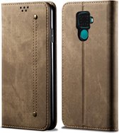 Voor Huawei Mate 30 Lite Denim Textuur Casual Stijl Horizontaal Flip Leren Case met houder & kaartsleuven & portemonnee (kaki)
