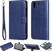 Voor Huawei Y6 (2019) Effen kleur Horizontale Flip Beschermhoes met houder & kaartsleuven & portemonnee & fotolijst & lanyard (blauw)