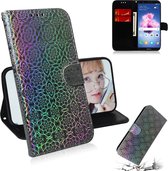 Voor Huawei Y5 2018 / Y5 Lite 2018 effen kleur kleurrijke magnetische gesp horizontale flip pu lederen case met houder & kaartsleuven & portemonnee & lanyard (zilver)