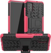 Voor Galaxy A51 Tire Texture Shockproof TPU + PC beschermhoes met houder (Rose Red)