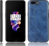 Voor OnePlus 5 schokbestendig naaien koeienpatroon Skin PC + PU + TPU Case (blauw)