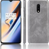 Litchi Texture PC + PU schokbestendige hoes voor OnePlus 7 (grijs)