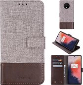 Voor OnePlus 7T MUMXA MX102 Horizontale Flip Canvas Stiksels Leren Case met Houder & Kaartsleuven & Portemonnee (Bruin)