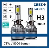 H3 LED lampen (set 2 stuks) CANbus Geschikt 6000k Helder Wit 8000LM IP68 72 Watt , Vintic , Motor / Auto / Scooter / Dimlicht / Grootlicht / Koplampen / lamp / Auto / Autolamp / Au