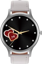 Belesy® GRACEFUL - Smartwatch Dames - Horloge - 1.09 inch - Kleurenscherm - Stappenteller - Bloeddruk - Hartslag - Maak je eigen wijzerplaat – 100+ Wijzerplaten – Zilver – Leer - W