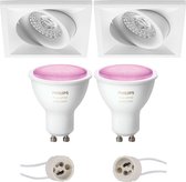 PHILIPS HUE - LED Spot Set GU10 - White and Color Ambiance - Bluetooth - Prima Qiundo Pro - Inbouw Vierkant - Mat Wit - Kantelbaar - 80mm