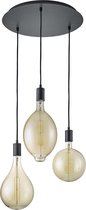 LED Hanglamp - Iona Glinsty - 24W - Warm Wit 2700K - Dimbaar - E27 Fitting - 3-lichts - Rond - Mat Zwart - Aluminium