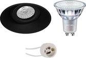 PHILIPS - LED Spot Set - MASTER 927 36D VLE - Prima Nivas Pro - GU10 Fitting - DimTone Dimbaar - Inbouw Rond - Mat Zwart - 4.9W - Warm Wit 2200K-2700K - Trimless - Kantelbaar - Ø150mm