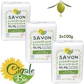 Cigale Bio AKTIE voordeel pakket. Biologische olijfolie zeep 3x100g. Zonder conserveermiddel - kleur