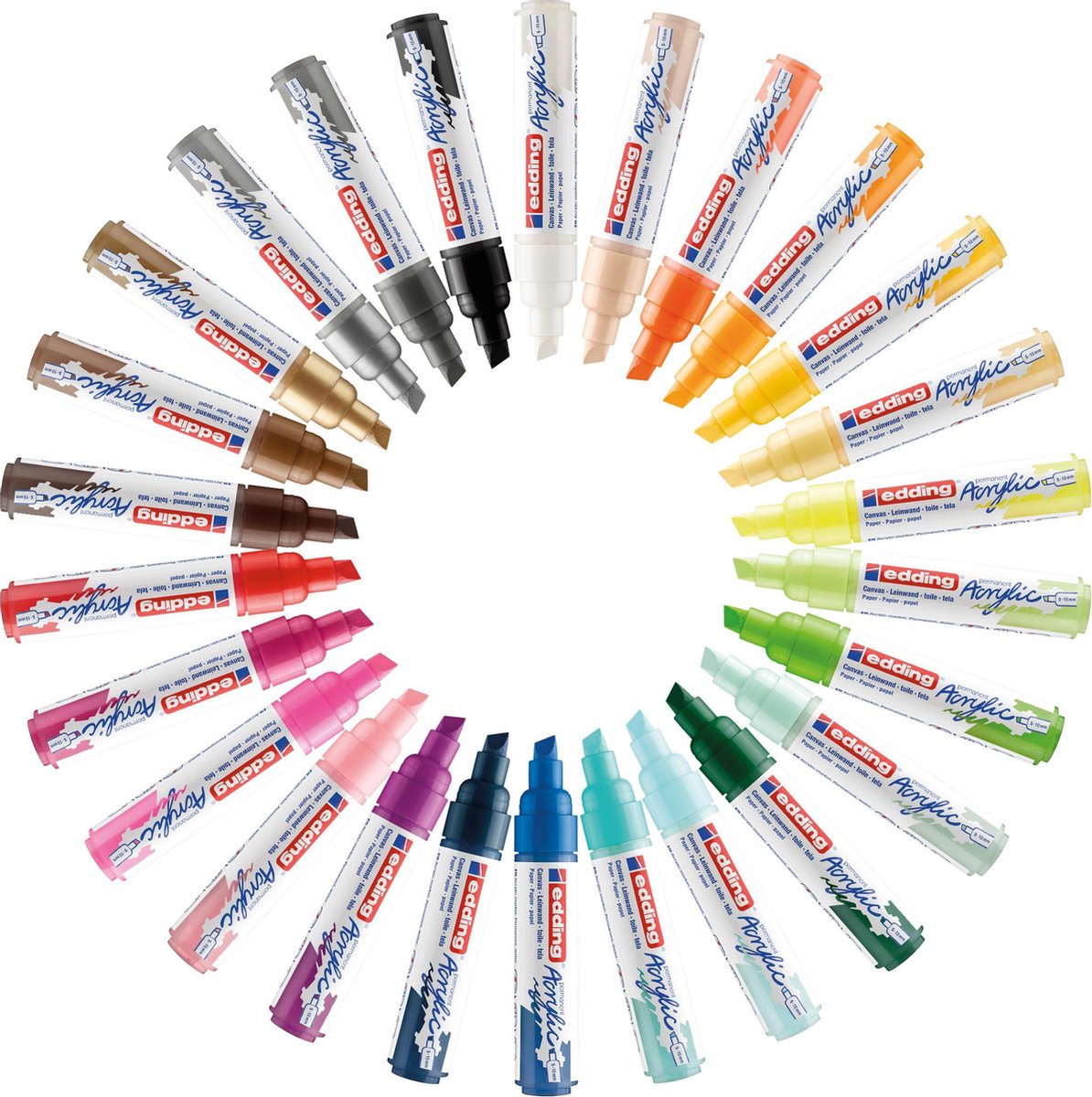 Edding 5000 acryl verfstiften - 26 kleuren acrylmarkers - brede beitelpunt