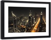 Foto in frame ,  Panorama van Dubai in de nacht ,120x80cm , Multikleur , wanddecoratie