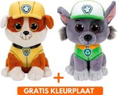 Ty Paw Patrol knuffel 2x zachte knuffels Rubble en Rocky 15 cm met kleurplaat - schattig Kinder poppen speelgoed hondjes Nickelodeon