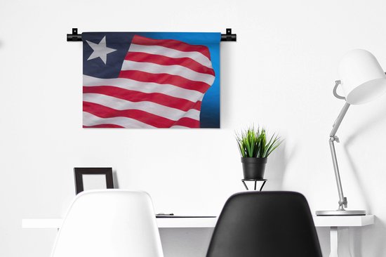 Tapisserie Drapeau Liberia - Drapeau du Liberia sur fond bleu sur fond noir Tapisserie coton 60x40 cm - Tapisserie avec photo