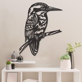 Wanddecoratie - Ijsvogel - Dieren - Hout - Wall Art - Muurdecoratie - Woonkamer - Zwart - 72.5 x 59 cm