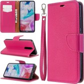 Voor xiaomi redmi 8 litchi textuur pure kleur horizontale flip pu lederen case met houder & kaartsleuven & portemonnee & lanyard (rose rood)