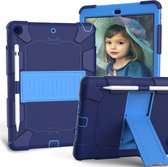 Voor iPad 10.2 schokbestendige tweekleurige siliconen beschermhoes met houder en pensleuf (donkerblauw + blauw)