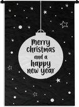 Wandkleed Quotes kerst - Leuk kado voor kerst - Merry christmas kerstbal zwart Wandkleed katoen 60x90 cm - Wandtapijt met foto