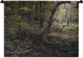 Wandkleed Bosleven - Hert in bos Wandkleed katoen 150x112 cm - Wandtapijt met foto