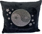 Zwart Fluweel Strass Yin Yang Sierkussen 40 x 45 cm