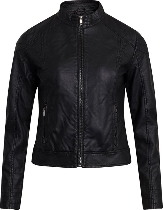 Zwarte bikerjack voor dames, voorkant.