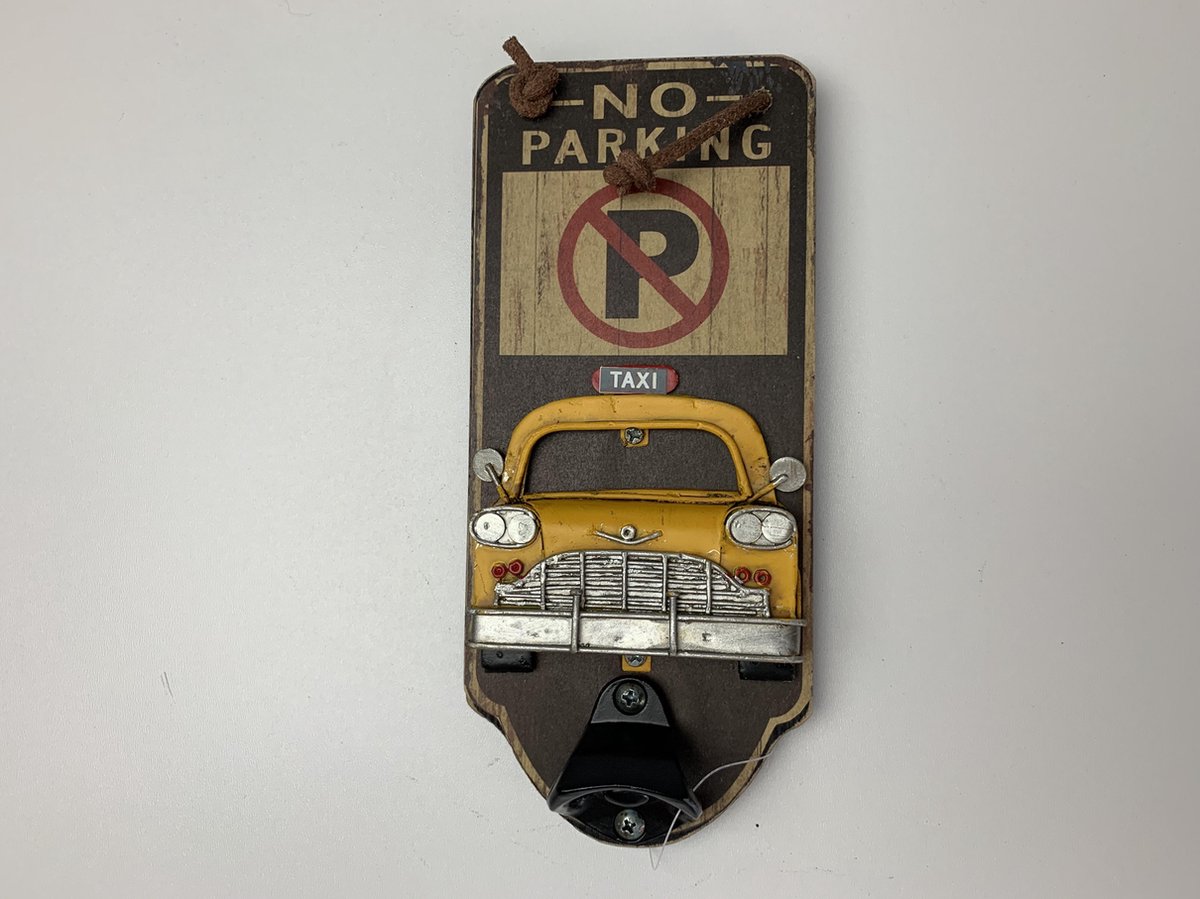 Wandbordje oude taxi flessen opener