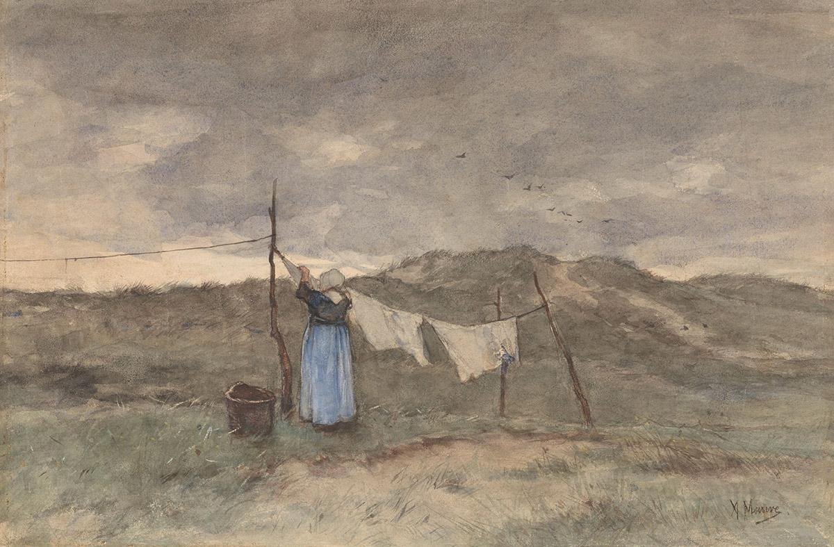 Schilderij - vrouw bij waslijn - Anton Mauve - Collectie ART Facsimile - Forex met blanke lijst - 148x98cm