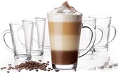 Gutos Latte Macchiato glazen - Met handvat - Set 6 stuks - 350 ml - Theeglazen - Cappuccino glazen - Theeglas - Koffieglazen - Koffie - Glas met oor - Irish coffee glazen - Grote bekers - The