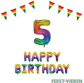 5 jaar Verjaardag Versiering Pakket Regenboog