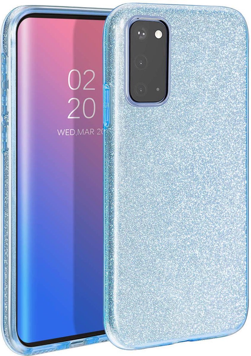 HB Hoesje Geschikt voor Samsung Galaxy A42 5G - Blauw - Glitter Back Cover