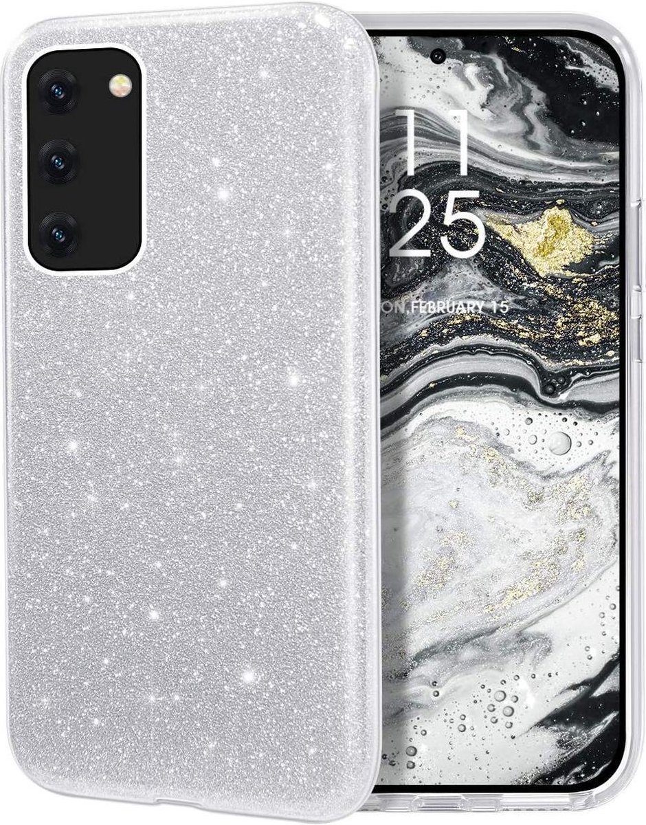 HB Hoesje Geschikt voor Samsung Galaxy A72 - Zilver - Glitter Back Cover