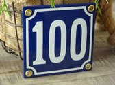 Emaille huisnummer 10x10 blauw/wit nr. 100