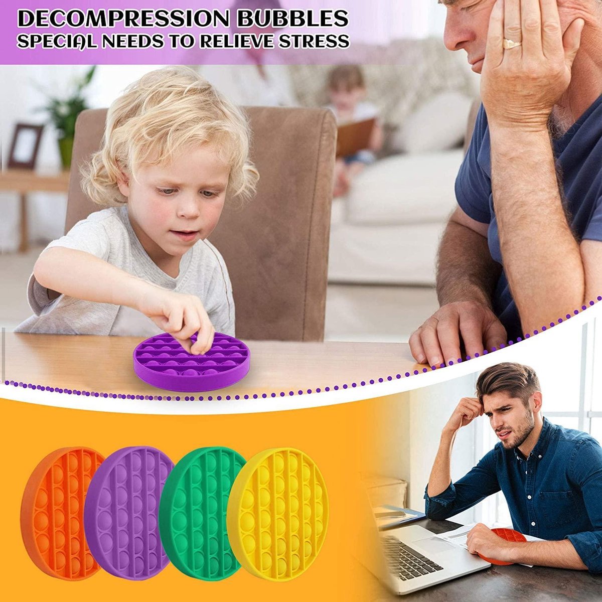 Lot De 4 Balles Anti-stress à Paillettes Pour Enfants - Formes Géométriques - Sensoriel, Détente