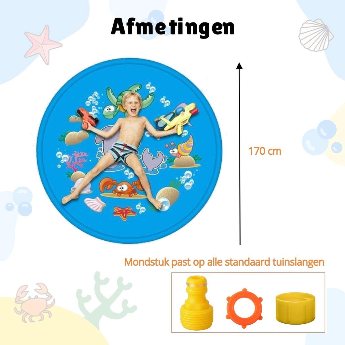 WithGoods® Waterspeelmat Met Zeedieren En Watersproeier - Vrolijke Watermat - Waterspeelgoed Voor Kinderen - Kinderzwembad - Water Speelgoed Buiten - Water Speelmat, Water Sproeier, Watermat Fontein - 170 cm – foto 2