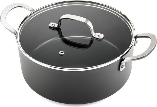 ISENVI Murray keramische kookpan 28 CM - RVS greep - Antraciet - Keramisch - 100% PFAS, PTFE en PFOA vrij - 100% duurzaam - Unieke Antiaanbaklaag - Non-stick bodem - Vaatwasbestendig - Geschikt voor alle warmtebronnen inclusief inductie