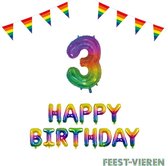 3 jaar Verjaardag Versiering Pakket Regenboog