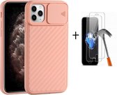 GSMNed – iPhone 11 pro Max Roze  – hoogwaardig siliconen Case Roze  – iPhone 11 pro Max Roze  – hoesje voor iPhone Roze  – shockproof – camera bescherming – met screenprotector iPh