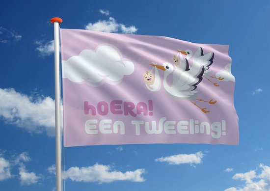 Geboortevlag: 'Hoera! Een tweeling!' - 200x300 cm