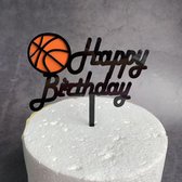 Akyol - Basketbal Happy Birthday taart prikker - Verjaardagstaart prikker - Zwart