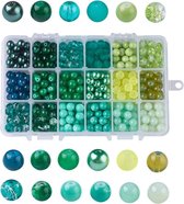 Ensemble de Perles pour la fabrication de bijoux | 18 sortes | Vert bleu | 8 à 9 mm | Perles de verre | Kit pour la fabrication de Bijoux | DIY | Adultes | Enfants | Ensemble de perles | MAIA Creative