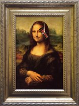 Grappige Mona Lisa - kunst in het klein - kunst cadeau - ingelijst 15x20cm