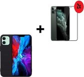 iPhone 12 / 12 Pro Hoesje - Siliconen - iPhone 12 / 12 Pro Screenprotector - iPhone 12 / 12 Pro Hoesje Zwart Case + 2x Full Tempered Glass