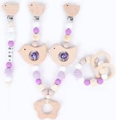 Baby Gift Set Wooden Teeth Pacifier Chain and Buggy Chain