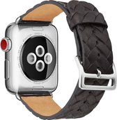 Geschikt voor Apple Watch bandje 42 / 44 / 45 mm - Series 1 2 3 4 5 6 7 SE - Smartwatch iWatch horloge band - 42mm 44mm 45mm - Fungus - PU Leer - Zwart - Vlecht