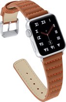 Geschikt voor Apple Watch bandje 42 / 44 / 45 mm - Series 1 2 3 4 5 6 7 SE - Smartwatch iWatch horloge band - 42mm 44mm 45mm - Fungus - PU Leer - Bruin - Stiksel