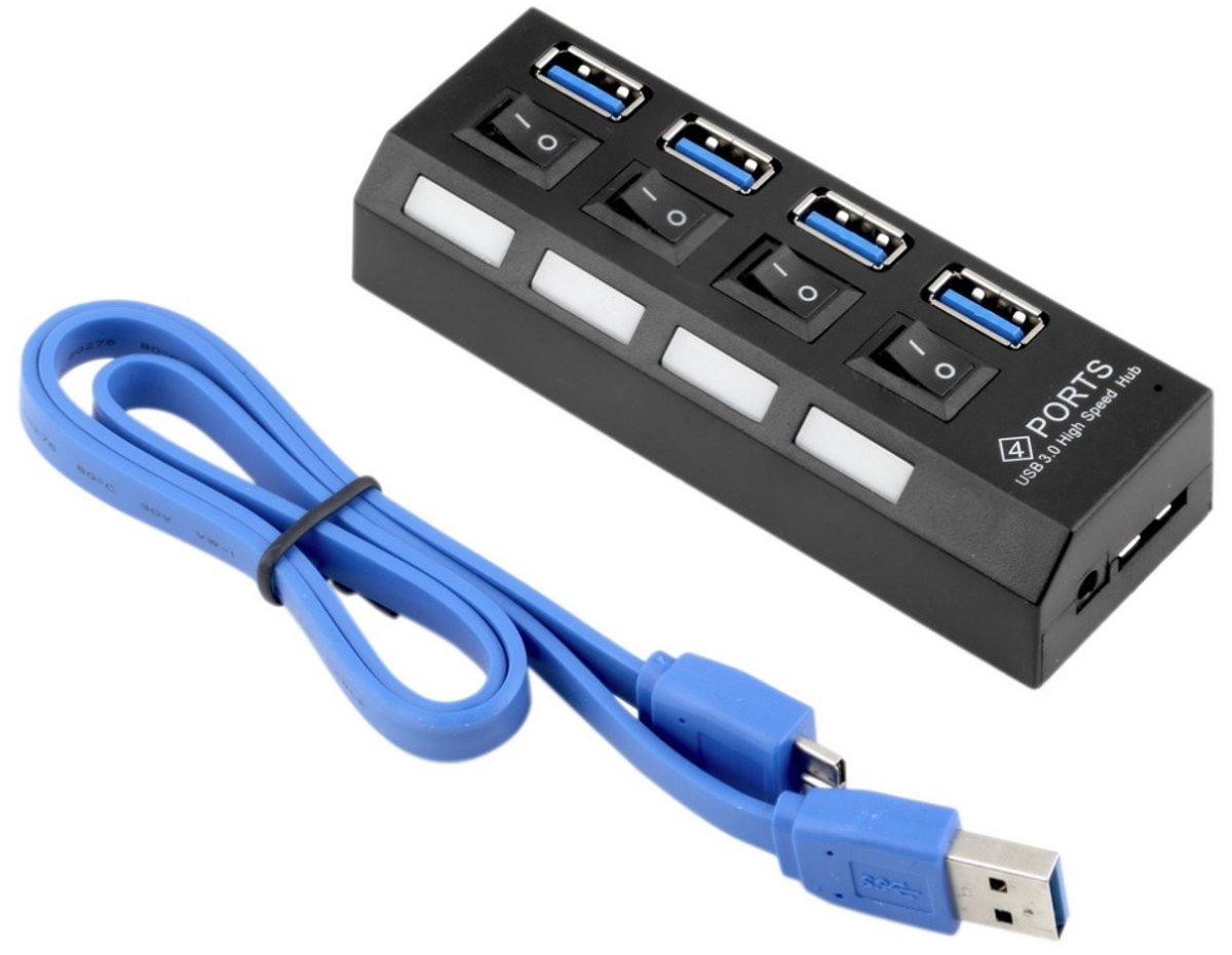 MMOBIEL High Speed 4 Ports 3.0 USB hub Multi oplaadadapter met aan/uit knop en led verlichting.