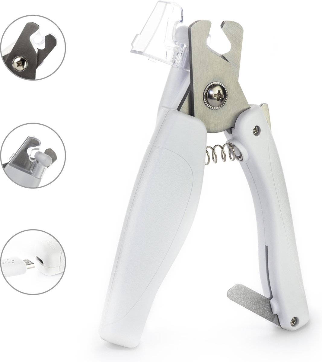 Huisdier nagelknipper - LED lampje - Oplaadbaar via USB - Opvangbakje - Vijl - Honden nagelknipper - Veilig Knippen - RVS - Wit - Merkloos